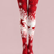 Reindeer Sleigh Print Tights Hosiery Pantyhose Z610-28