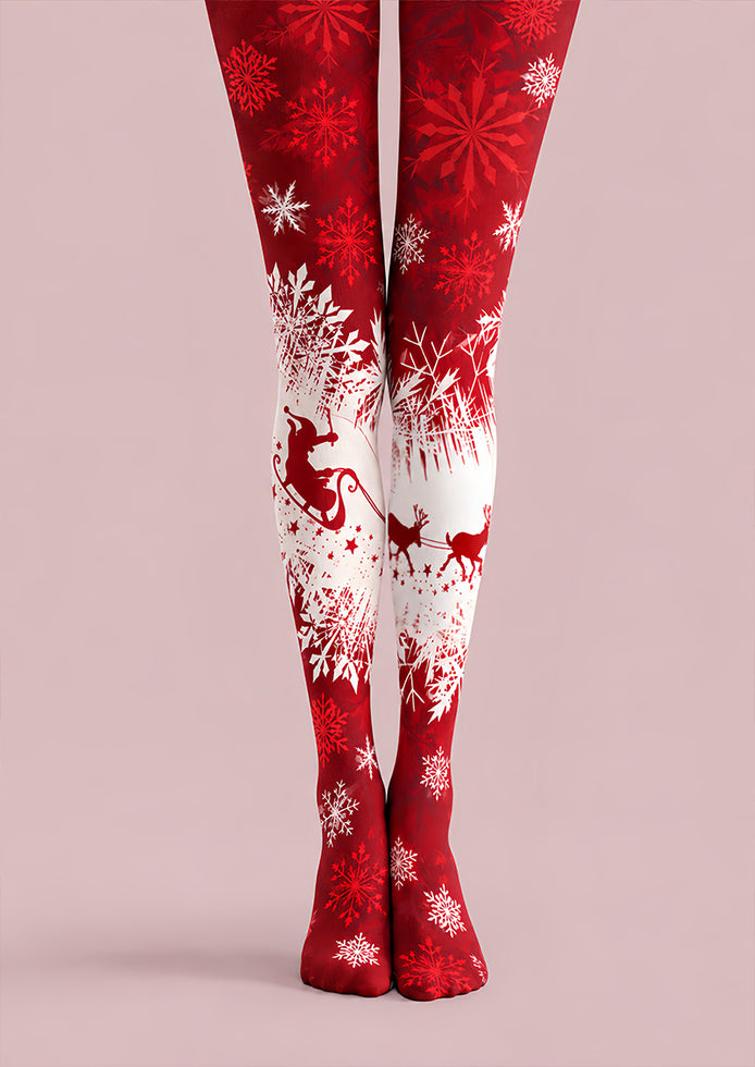 Reindeer Sleigh Print Tights Hosiery Pantyhose Z610-28