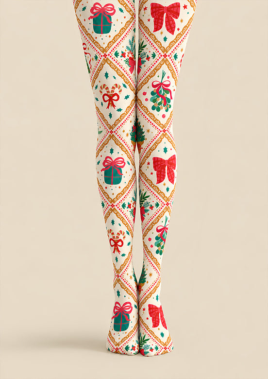 Candy Cane Bow Christmas Tights Hosiery Pantyhose Z610-29