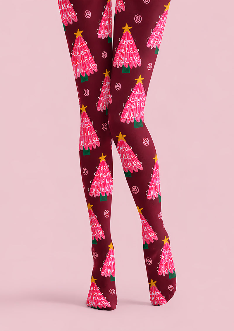 Pink Christmas Tree Tights Hosiery Pantyhose Z610-31