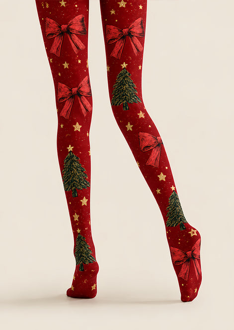 Christmas Tree Bow Print Tights Pantyhose Hosiery Z610-32