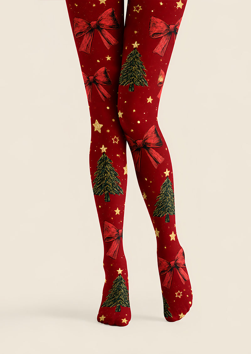 Christmas Tree Bow Print Tights Pantyhose Hosiery Z610-32