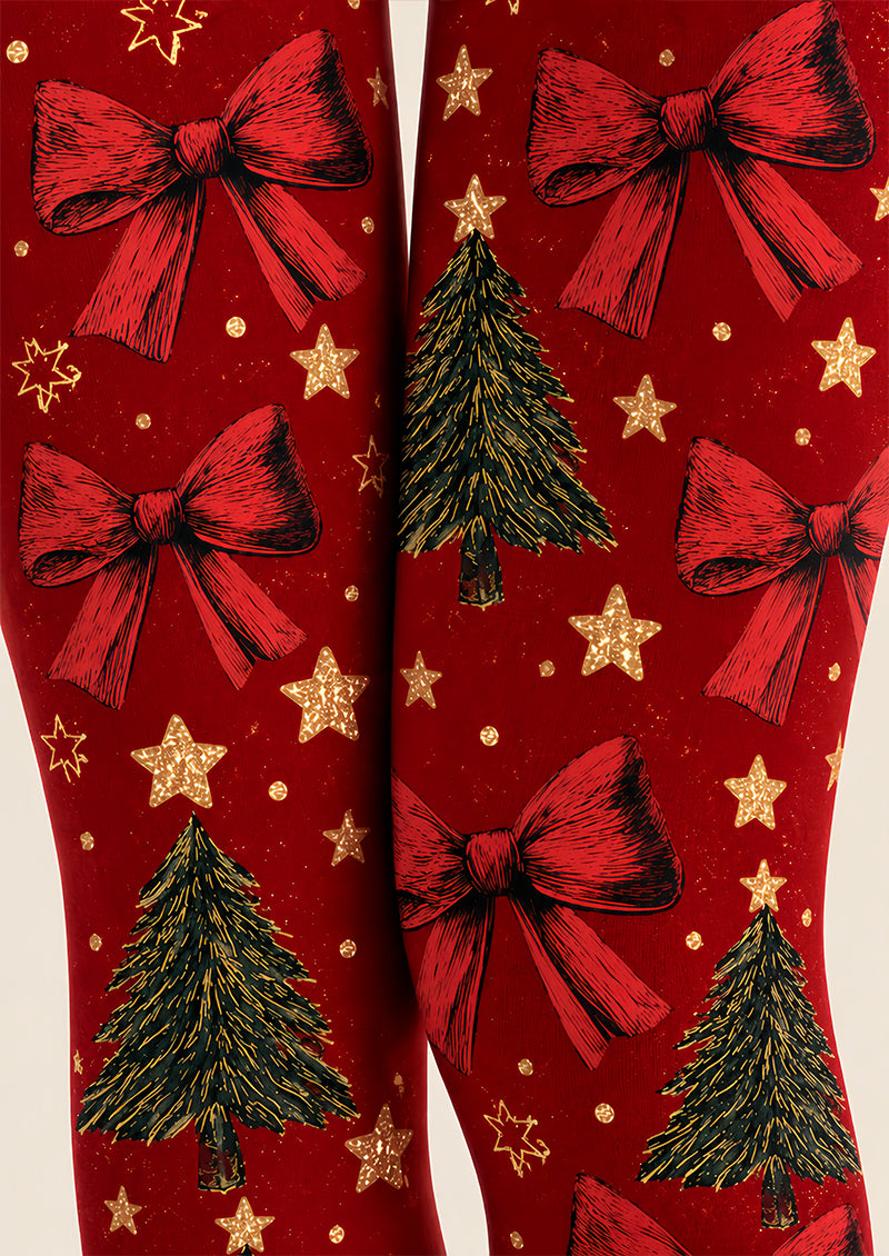 Christmas Tree Bow Print Tights Pantyhose Hosiery Z610-32