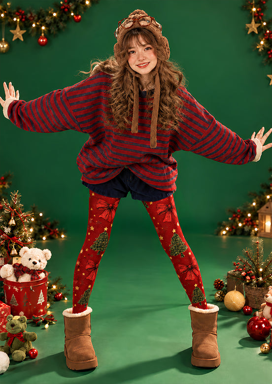 Christmas Tree Bow Print Tights Pantyhose Hosiery Z610-32