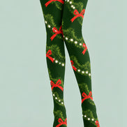 Evergreen Bow Print Tights Hosiery Festive Pantyhose Z610-33