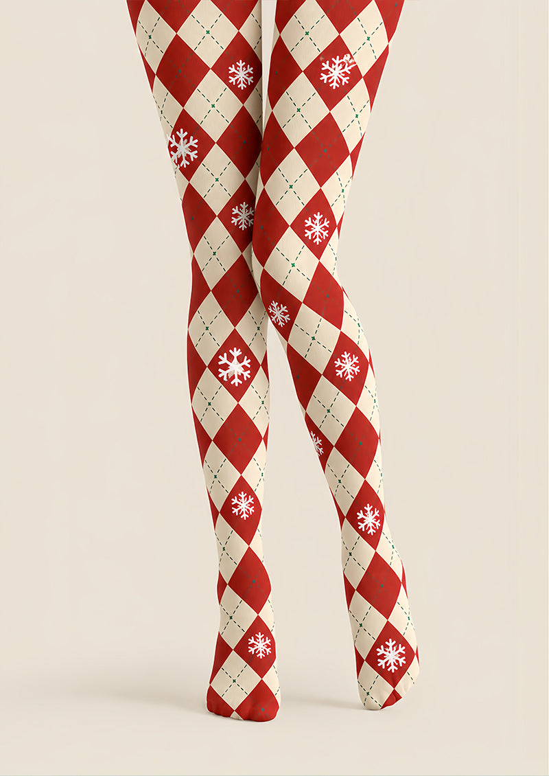 Christmas Snowflake Argyle Diamond Tights Pantyhose Z610-34