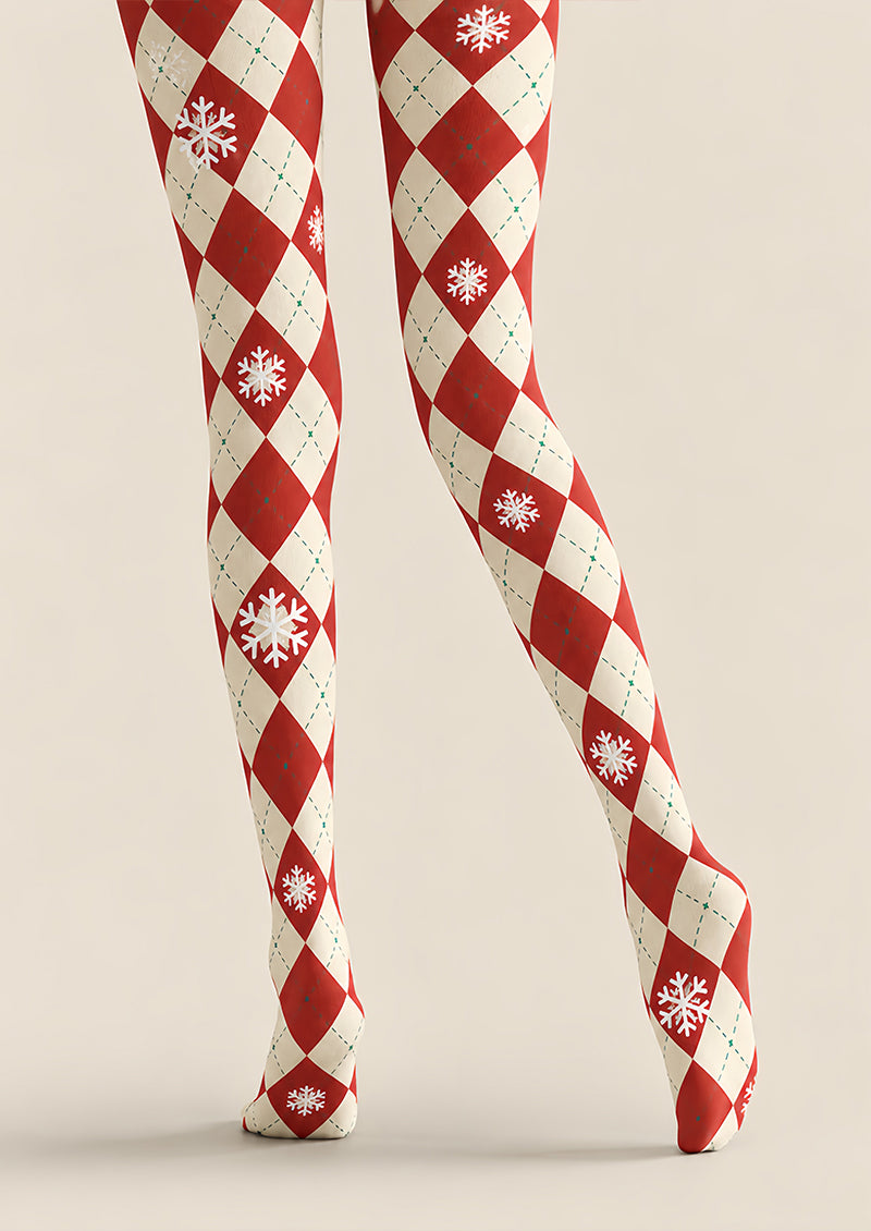 Christmas Snowflake Argyle Diamond Tights Pantyhose Z610-34