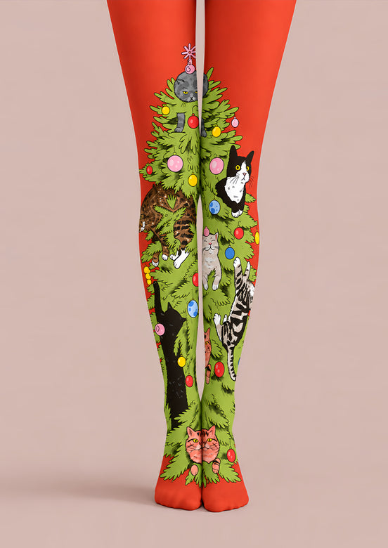 Cute Christmas Cat Print Tights Hosiery Pantyhose Z610-35