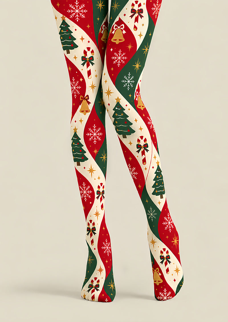 Christmas Bell Snowflake Print Pantyhose Tights Z610-38