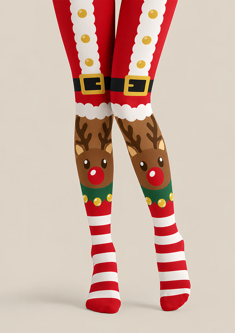 Cartoon Reindeer Holiday Tights Hosiery Pantyhose Z610-42