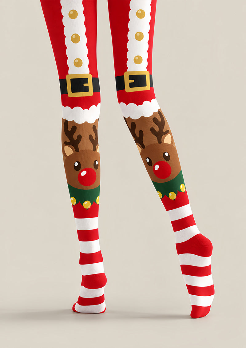 Cartoon Reindeer Holiday Tights Hosiery Pantyhose Z610-42