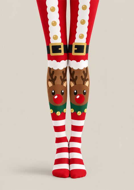 Cartoon Reindeer Holiday Tights Hosiery Pantyhose Z610-42