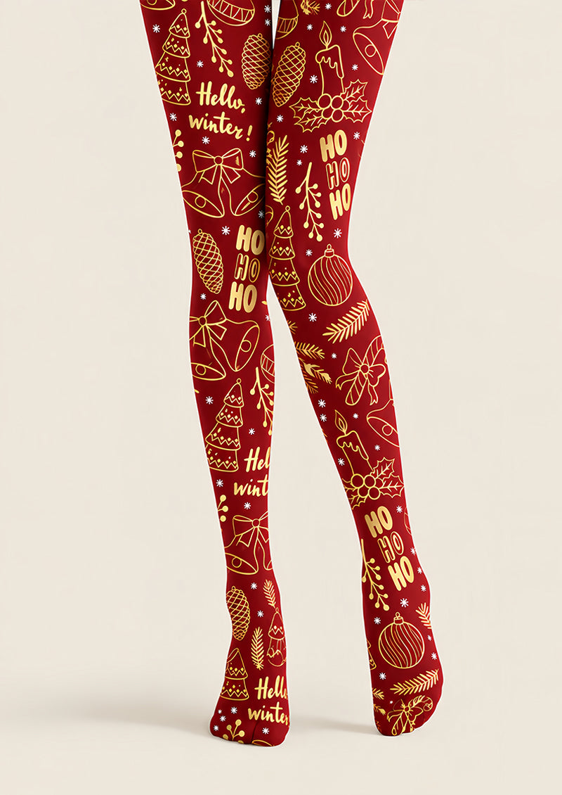 Christmas Graphic Burgundy Tights Hosiery Pantyhose Z610-44