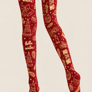 Christmas Graphic Burgundy Tights Hosiery Pantyhose Z610-44