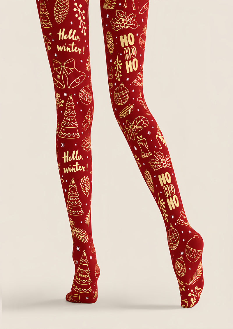 Christmas Graphic Burgundy Tights Hosiery Pantyhose Z610-44