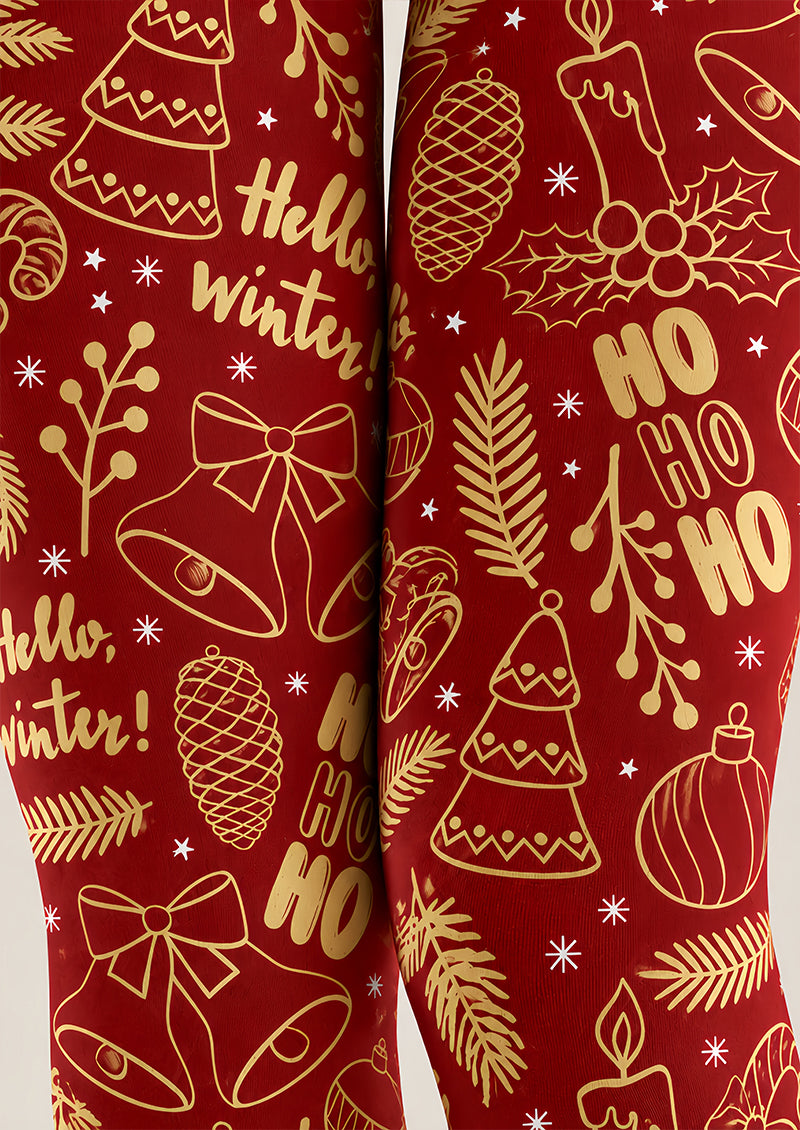 Christmas Graphic Burgundy Tights Hosiery Pantyhose Z610-44