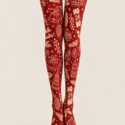 Christmas Graphic Burgundy Tights Hosiery Pantyhose Z610-44