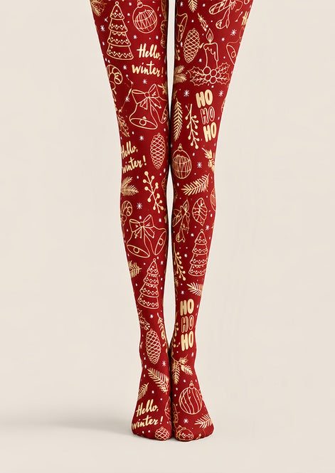 Christmas Graphic Burgundy Tights Hosiery Pantyhose Z610-44
