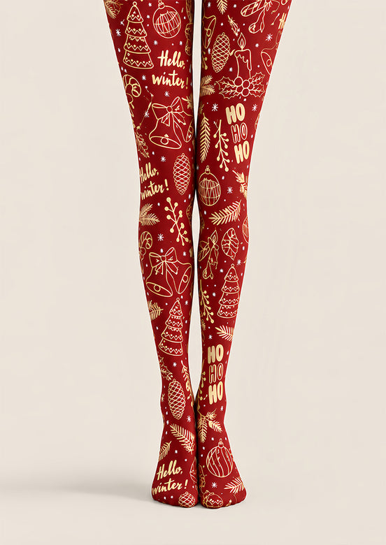 Christmas Graphic Burgundy Tights Hosiery Pantyhose Z610-44