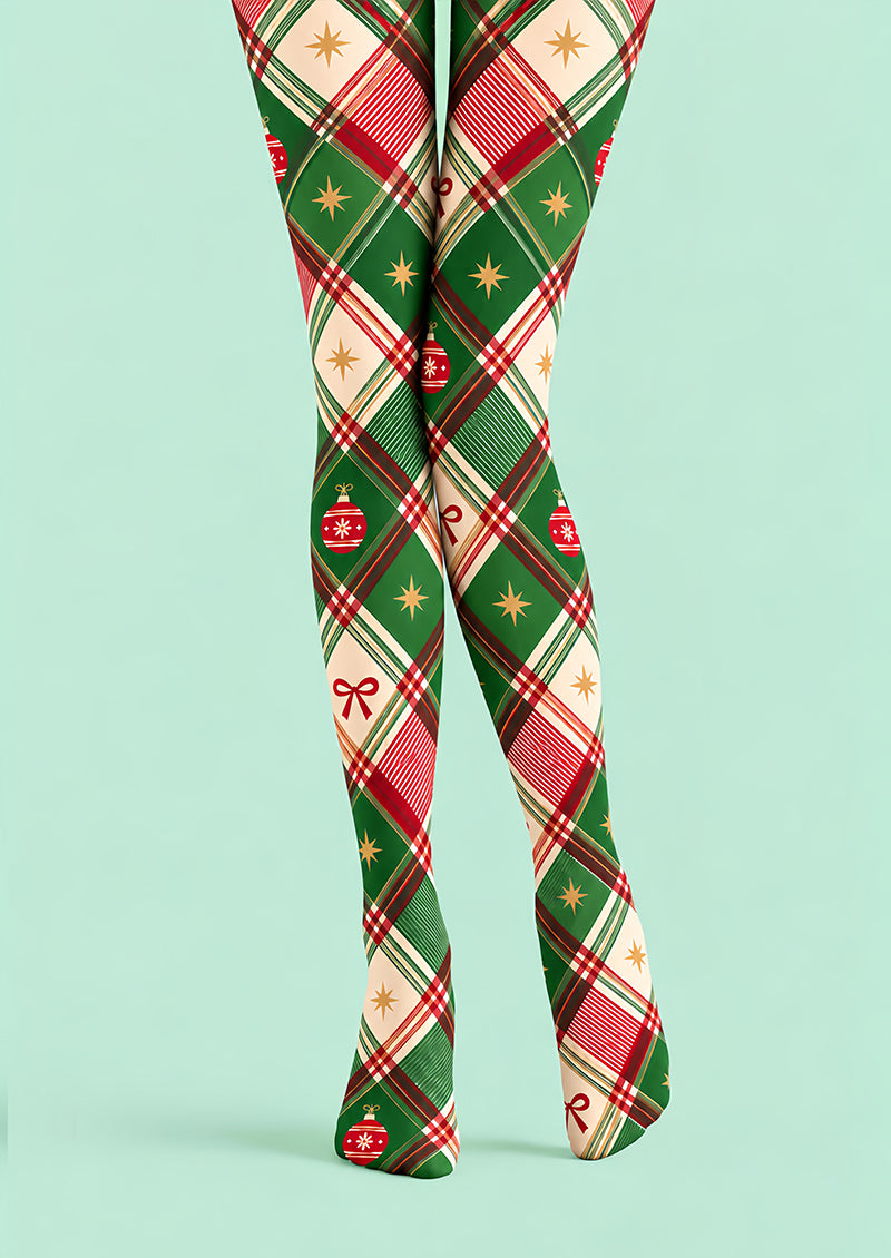 Festive Green Tartan Plaid Tights Hosiery Pantyhose Z610-48