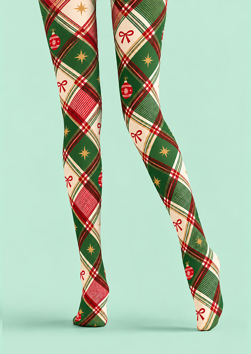 Festive Green Tartan Plaid Tights Hosiery Pantyhose Z610-48