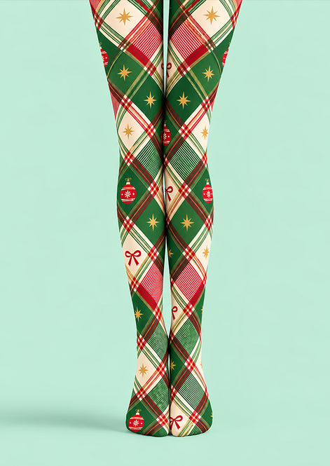 Festive Green Tartan Plaid Tights Hosiery Pantyhose Z610-48