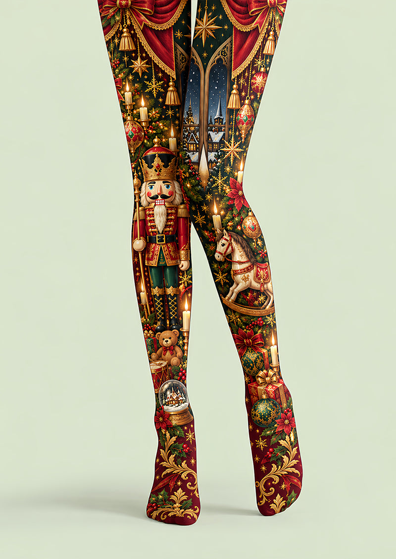 Christmas Nutcracker Toy Soldier Graphic Print Tights Z610-49