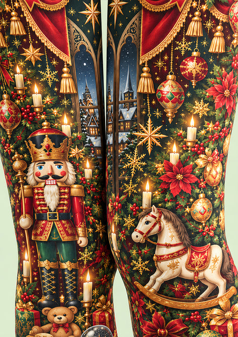 Christmas Nutcracker Toy Soldier Graphic Print Tights Z610-49