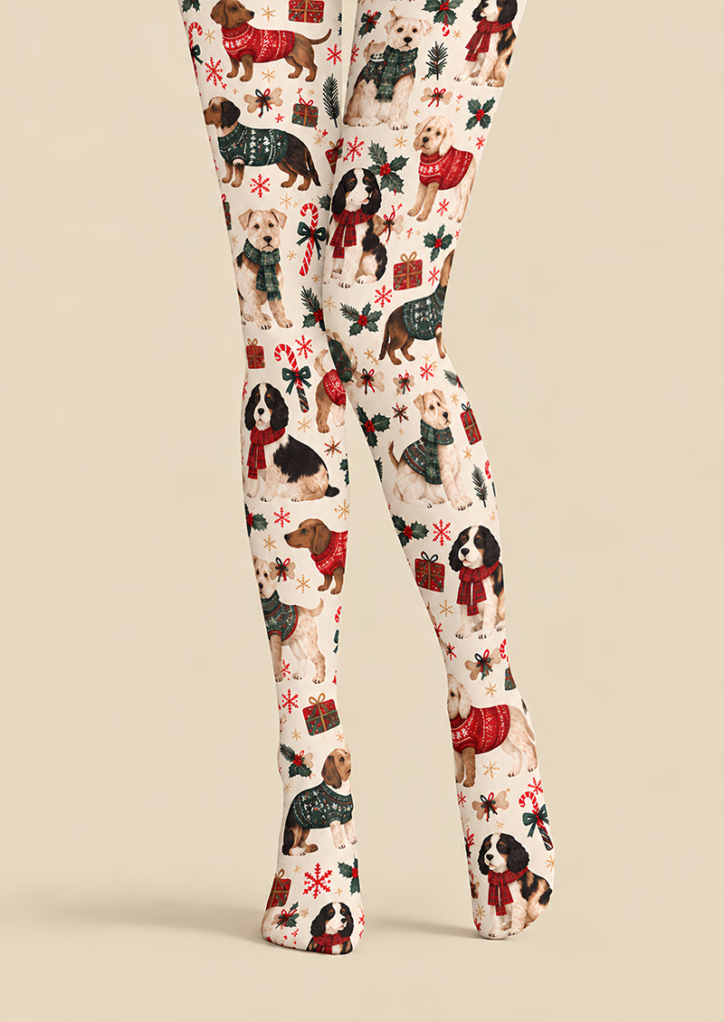 Christmas Dog Candy Cane Graphic Print Tights Z610-51