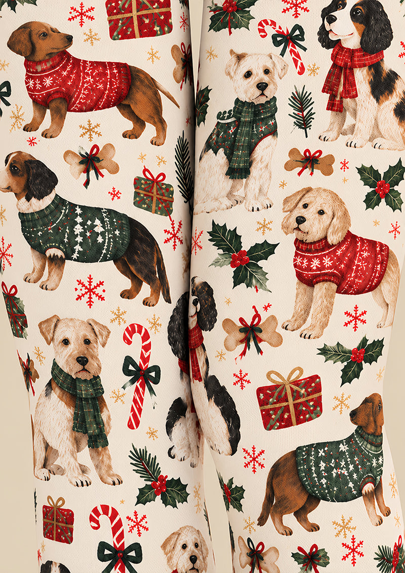 Christmas Dog Candy Cane Graphic Print Tights Z610-51