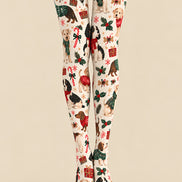 Christmas Dog Candy Cane Graphic Print Tights Z610-51
