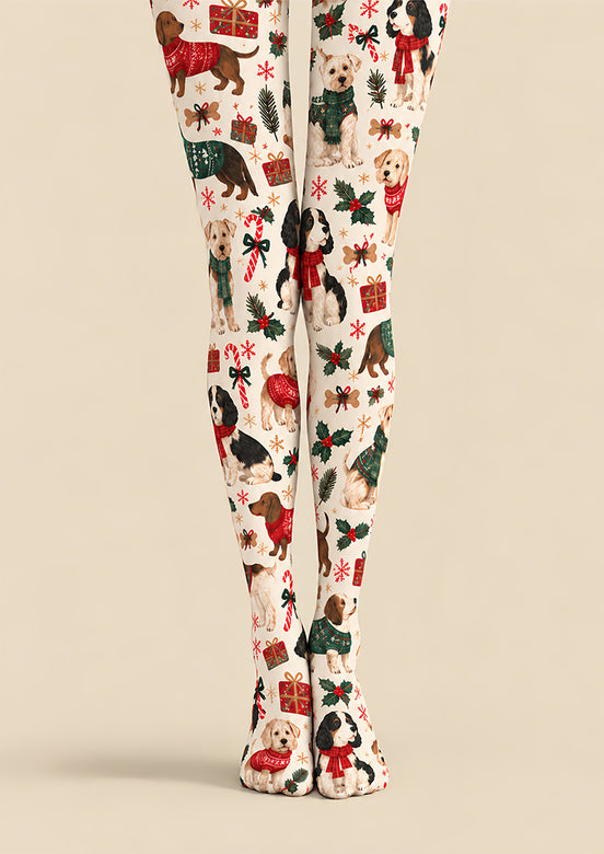 Christmas Dog Candy Cane Graphic Print Tights Z610-51