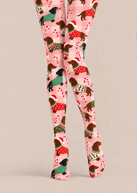 Christmas Dachshund Candy Cane Print Tights Z610-52