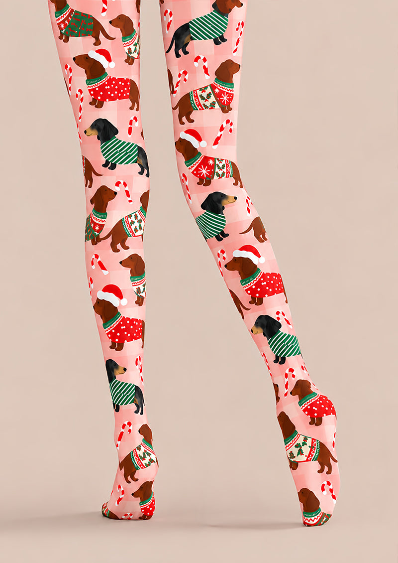 Christmas Dachshund Candy Cane Print Tights Z610-52