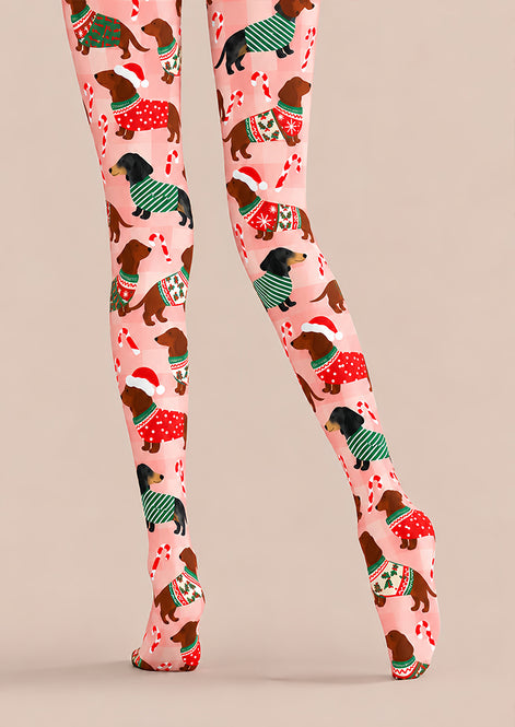 Christmas Dachshund Candy Cane Print Tights Z610-52