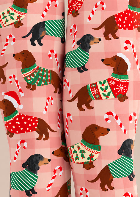Christmas Dachshund Candy Cane Print Tights Z610-52