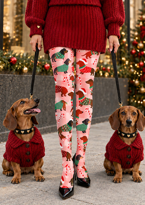 Christmas Dachshund Candy Cane Print Tights Z610-52