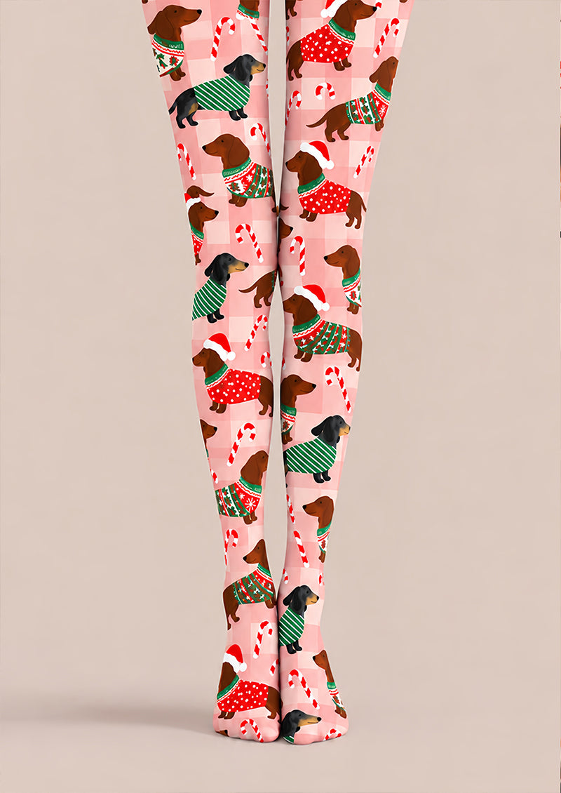 Christmas Dachshund Candy Cane Print Tights Z610-52