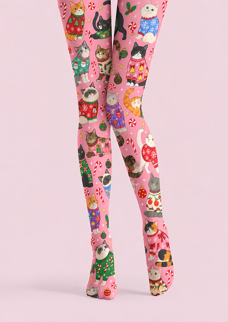 Christmas Cute Cat Sweater Graphic Print Tights Z610-53