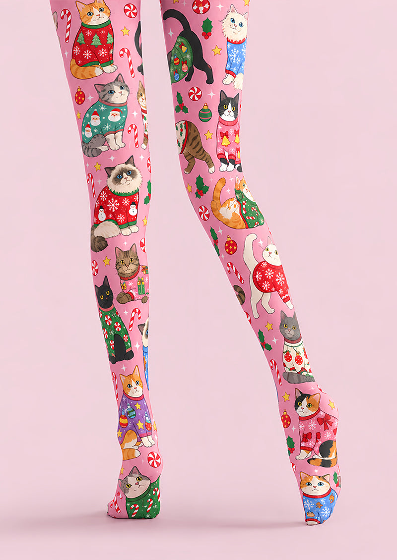 Christmas Cute Cat Sweater Graphic Print Tights Z610-53