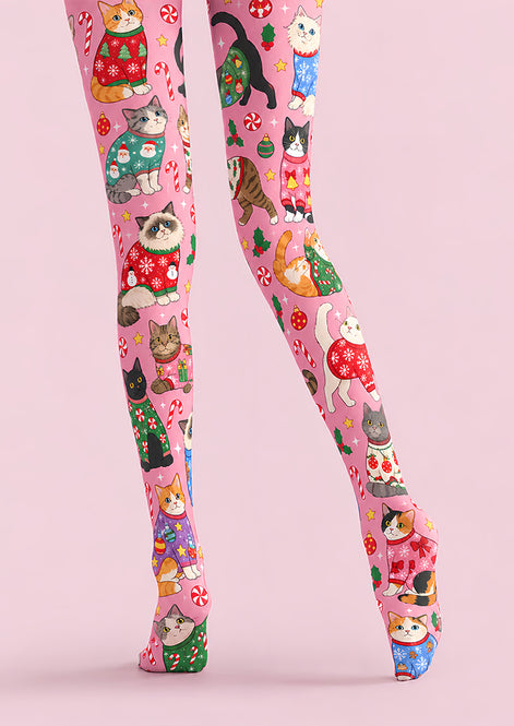 Christmas Cute Cat Sweater Graphic Print Tights Z610-53