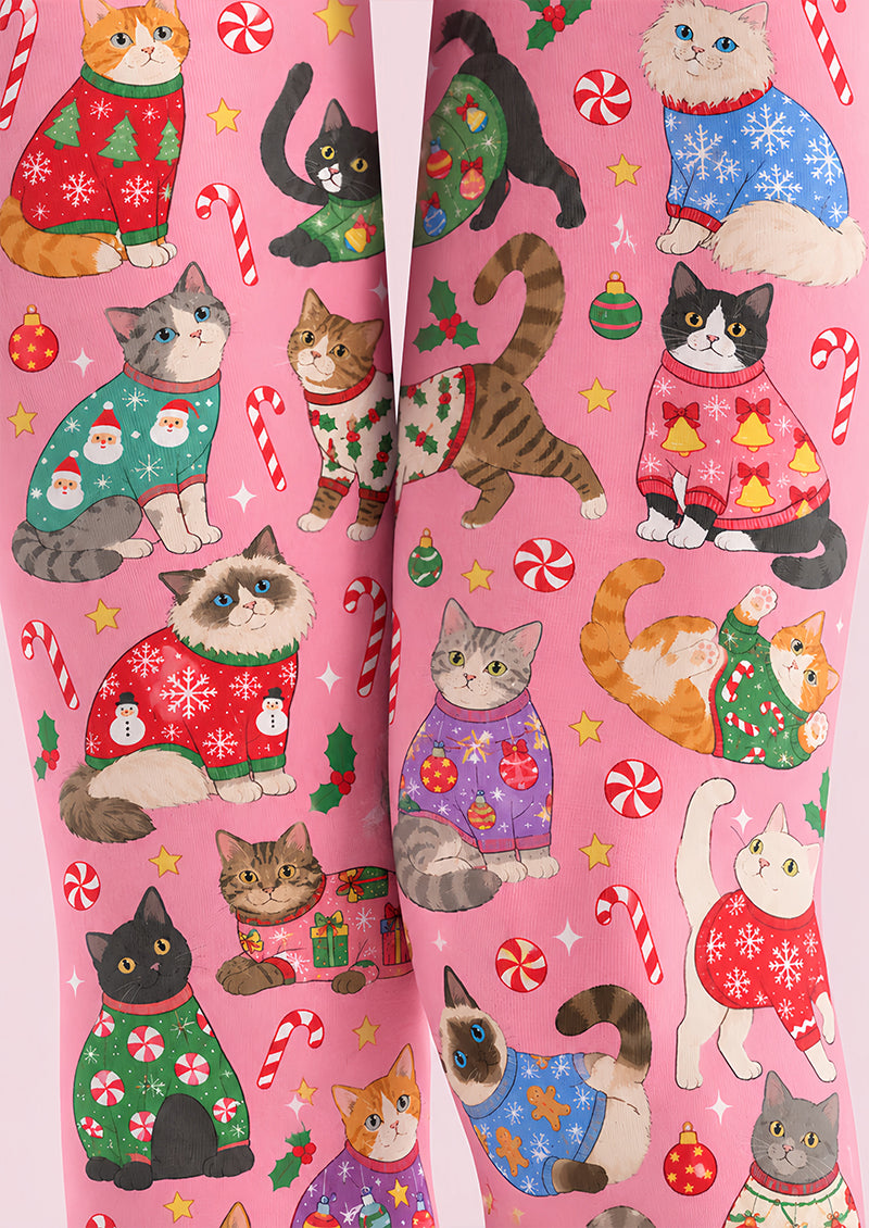 Christmas Cute Cat Sweater Graphic Print Tights Z610-53