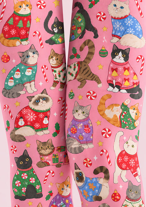 Christmas Cute Cat Sweater Graphic Print Tights Z610-53