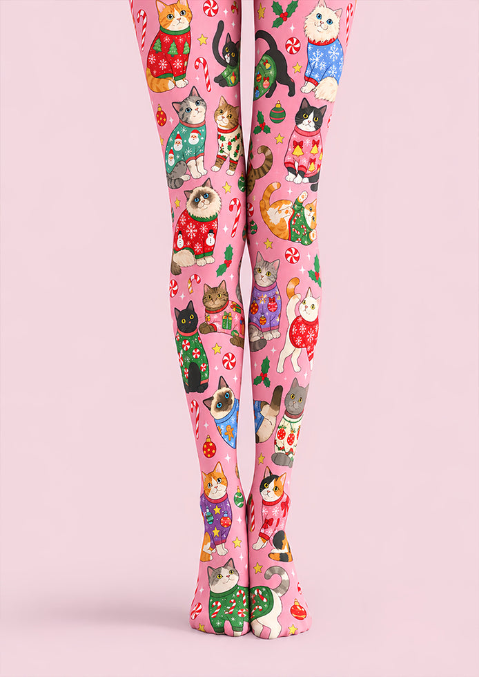 Christmas Cute Cat Sweater Graphic Print Tights Z610-53