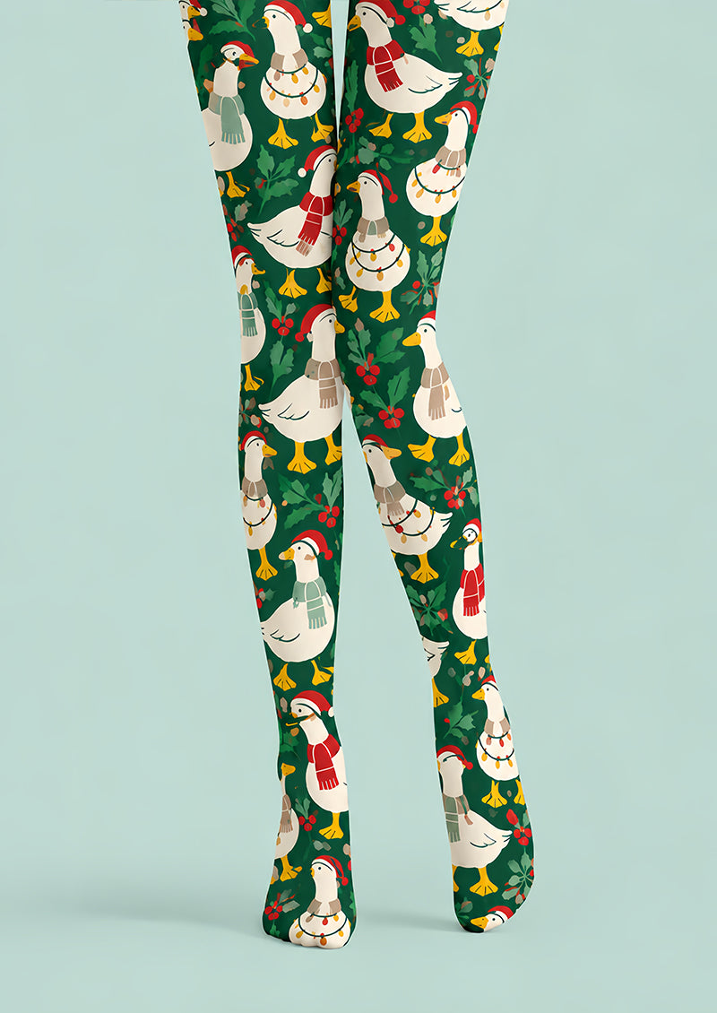 Christmas Goose Holly Berry Print Tights Pantyhose Z610-54
