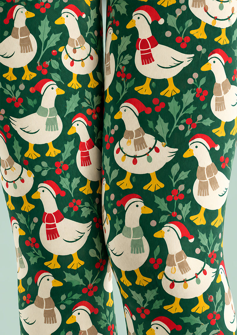 Christmas Goose Holly Berry Print Tights Pantyhose Z610-54