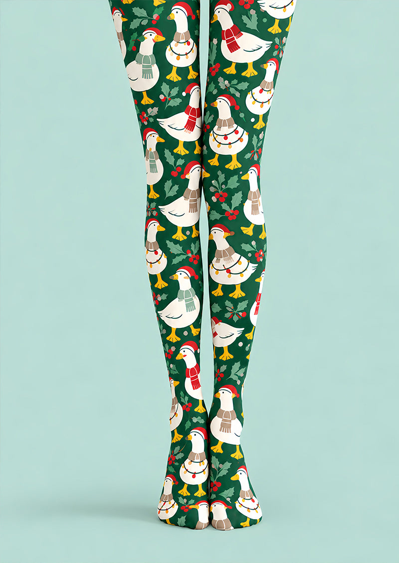 Christmas Goose Holly Berry Print Tights Pantyhose Z610-54
