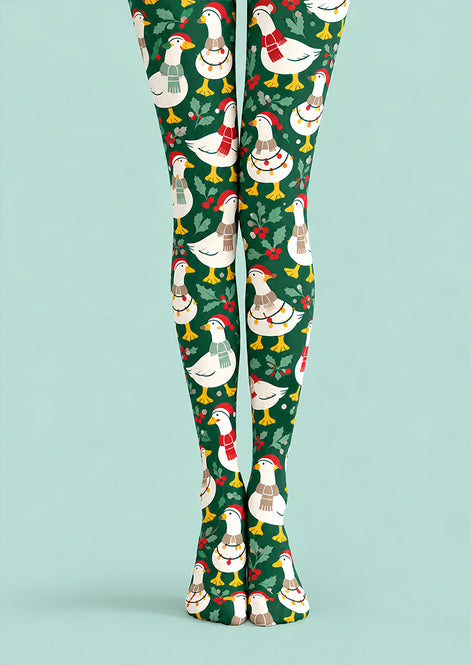 Christmas Goose Holly Berry Print Tights Pantyhose Z610-54