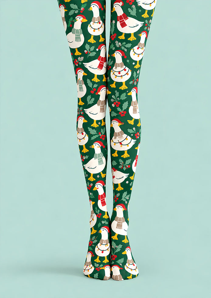 Christmas Goose Holly Berry Print Tights Pantyhose Z610-54