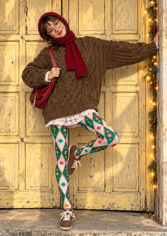 Argyle Candy Cane Print Christmas Tights Pantyhose Z610-55